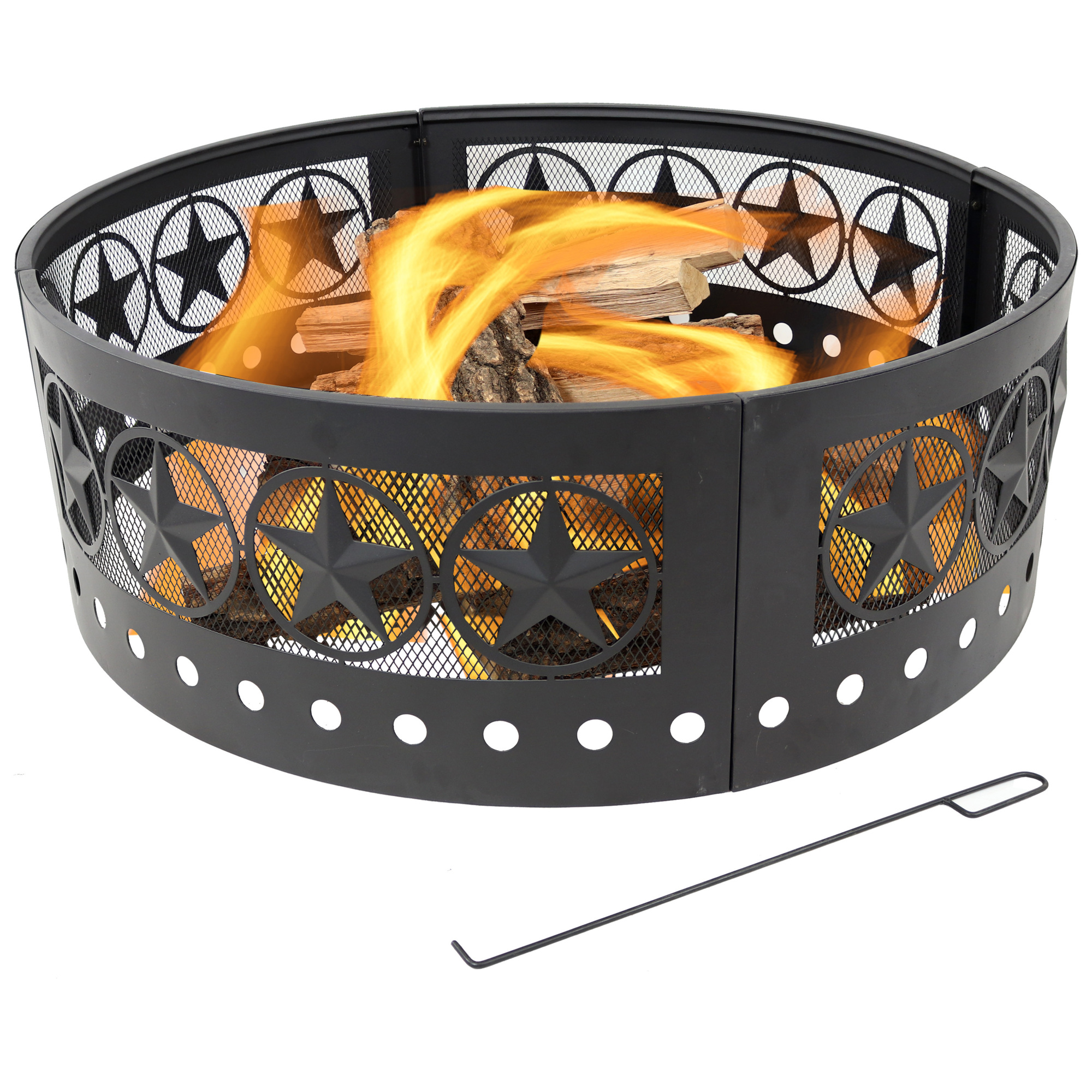 Sunnydaze Decor, Four-Star Cut-Out Campfire Fire Ring - 36in., Fuel Type Wood, Diameter 36 in, Material Steel, Model# KF-FRFS
